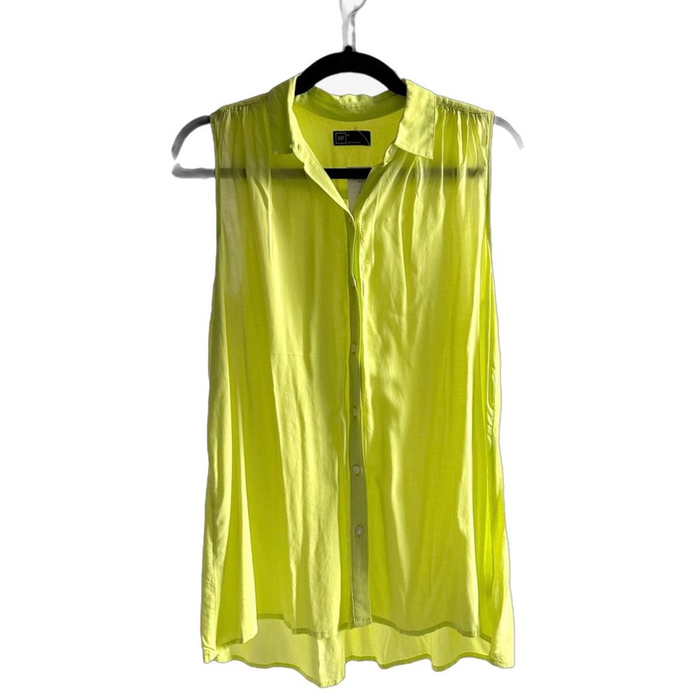 NWT GAP Lime Green Sleeveless Button Up Blouse Size M